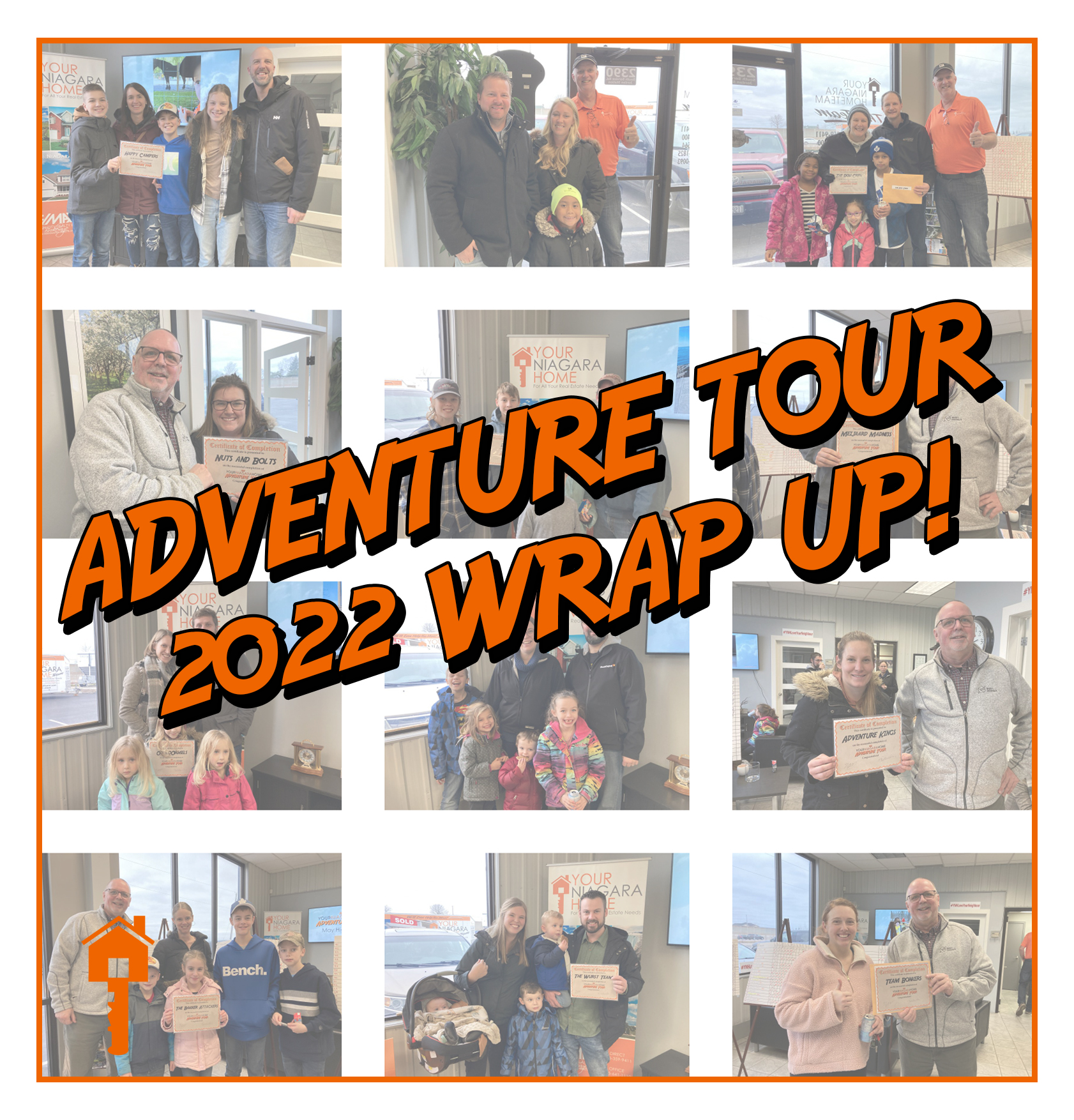 Photo Collage of winners accepting prizes for the your niagara home 2022 adventure tour.